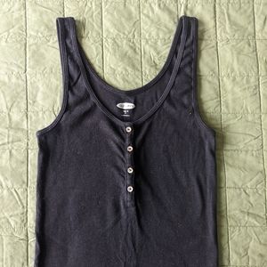 Black Slim Fit Ribbed Henley Button Up Tank Top - Old Navy Size Small